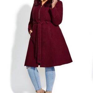 City Chic Miss Mysterious Faux Fur Trim Coat Size 12 XXS New with Tags